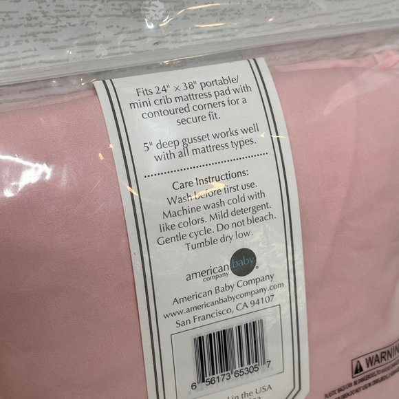 American Baby Portable Mini Crib Sheet 24"x38" Blush Pink 100% Cotton - Picture 3 of 3